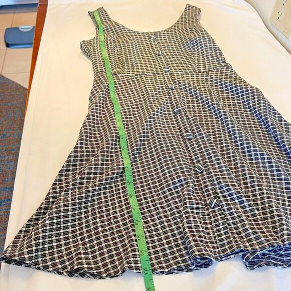 Ginger Women's Black White Fit Flare Plaid Mini Button Pocket Dress Size M - Picture 7 of 8